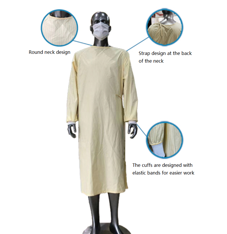 Litai Yellow split disposable isolation gown with tailoring technology.png